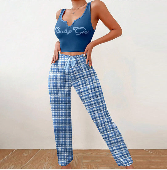 Ensemble Crop Top + Pantalon à Carreaux – Style "Baby Girl"