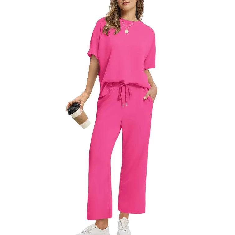 Ensemble Femme Décontracté 2 Pièces – T-Shirt + Pantalon Large avec Cordon