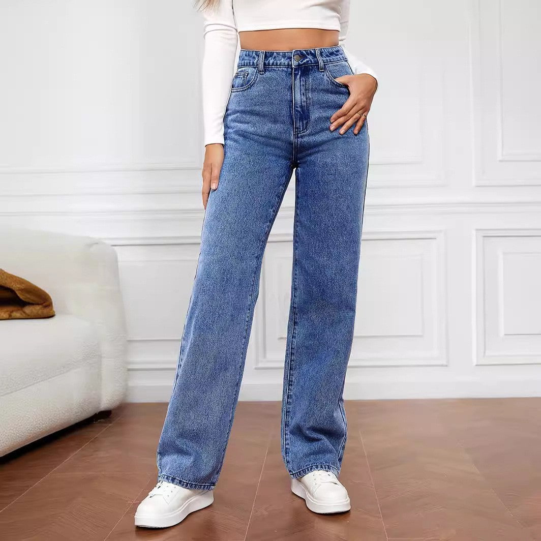 Jean Taille Haute Coupe Droite – Confort & Style Intemporel