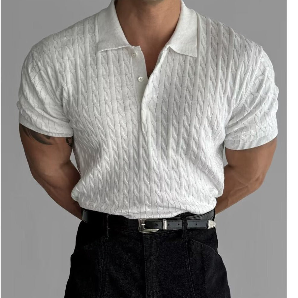 Polo en maille torsadée blanc – Élégance masculine