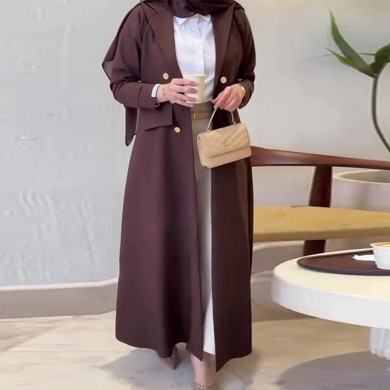 New Designer Model Abaya Élégante Femme – Manteau Long Chic à Boutons Dorés
