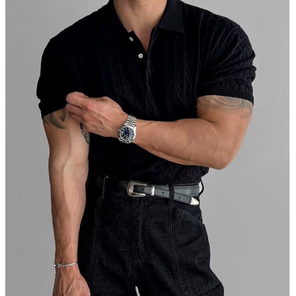 Polo en maille torsadée blanc – Élégance masculine
