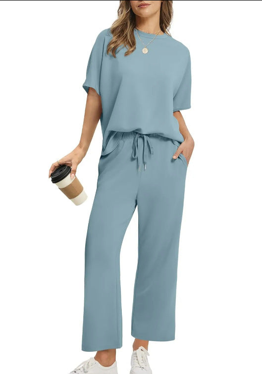 Ensemble Femme Décontracté 2 Pièces – T-Shirt + Pantalon Large avec Cordon