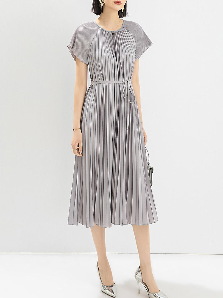 Robe plissée “Camel Élégance” – Style chic & fluide