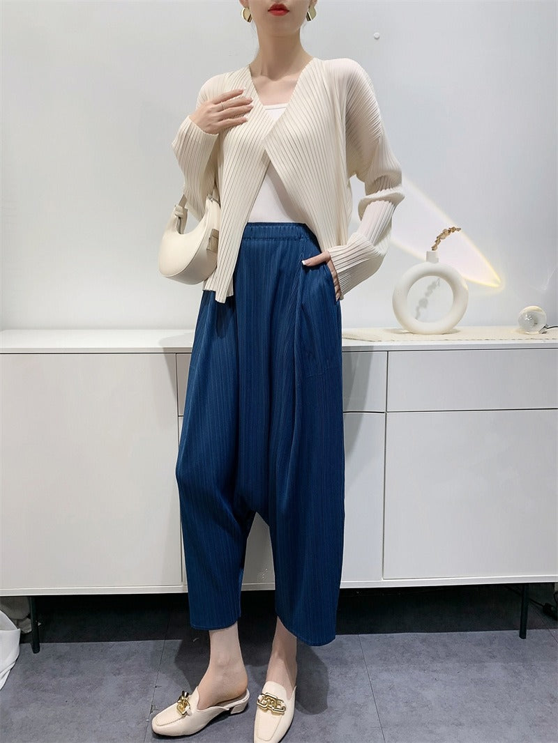 Pantalon Large Plissé Femme – Style Japonais Avant-Gardiste