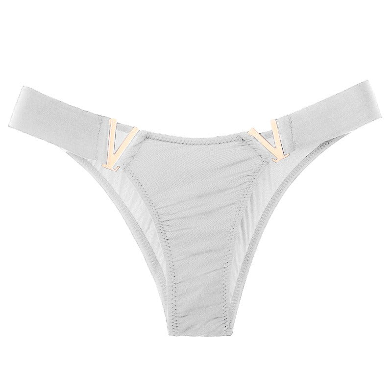 Lot de 3 strings femme – Coupe taille basse, empiècements dorés "V", couleurs variées