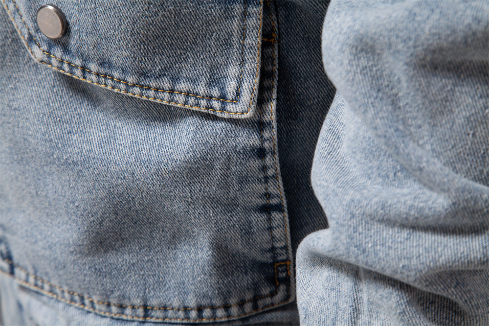 Veste homme en jean doublée polaire, col sherpa style vintage