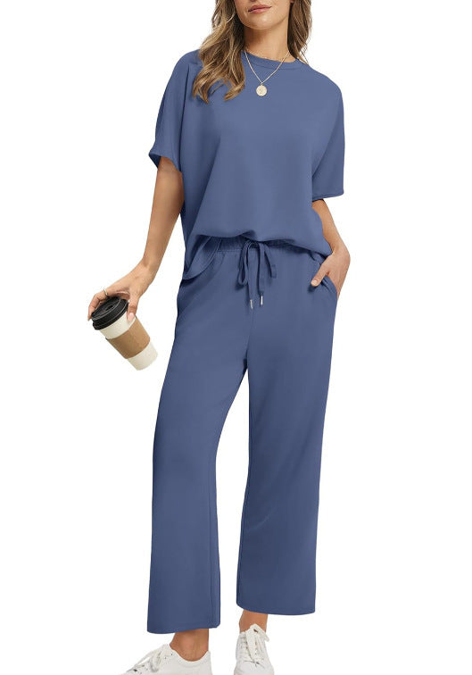 Ensemble Femme Décontracté 2 Pièces – T-Shirt + Pantalon Large avec Cordon