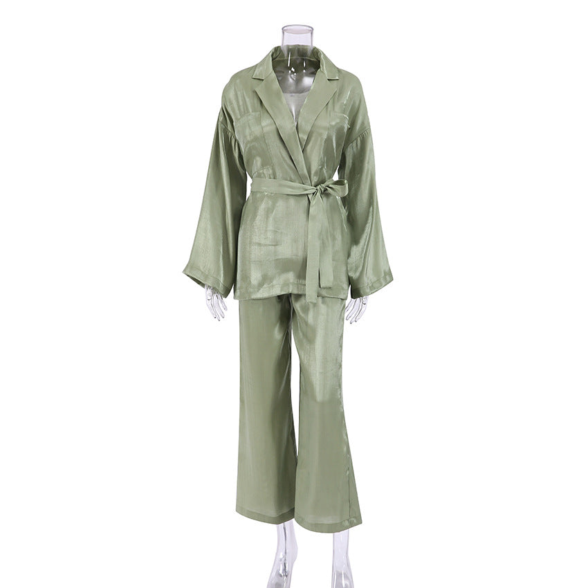 Ensemble Femme Satin Chic – Débardeur à Bretelles + Pantalon Large | Style Européen Élégant