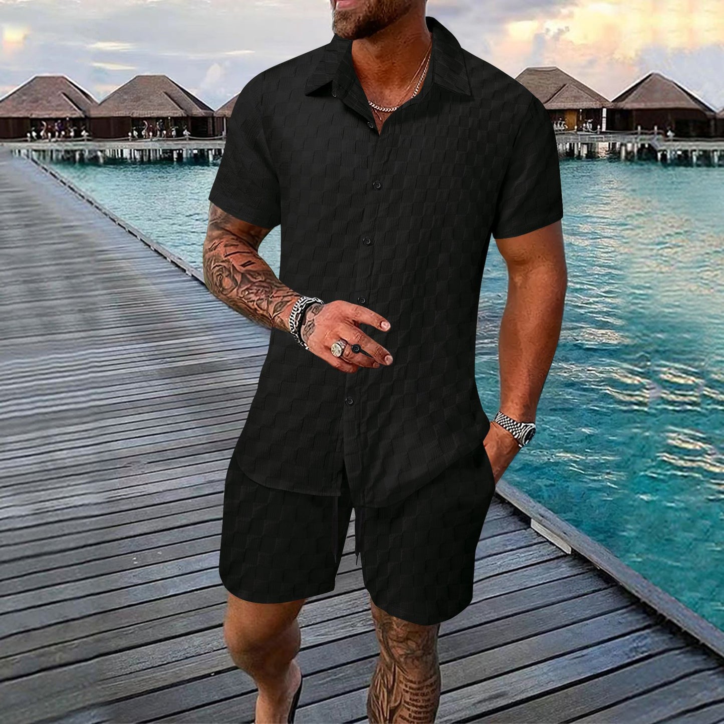 Ensemble Homme Été 2 Pièces – Chemise Boutonnée & Short | Look Bord de Mer 2025