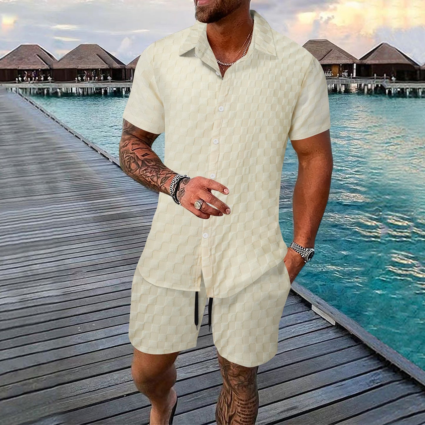 Ensemble Homme Été 2 Pièces – Chemise Boutonnée & Short | Look Bord de Mer 2025