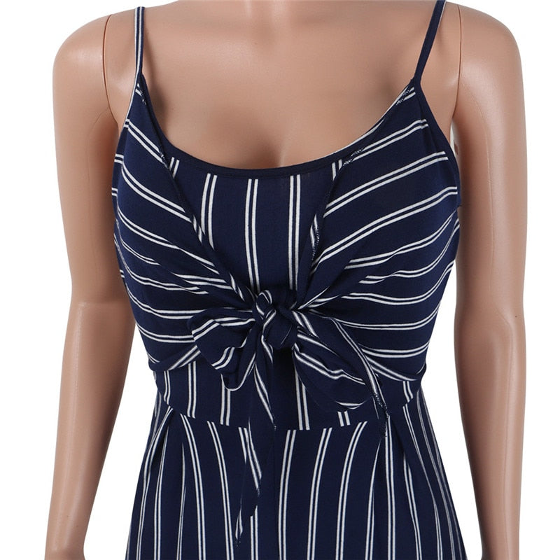Combinaison rayée “Seyna Luxe” – Bretelles fines, taille haute, nœud élégant