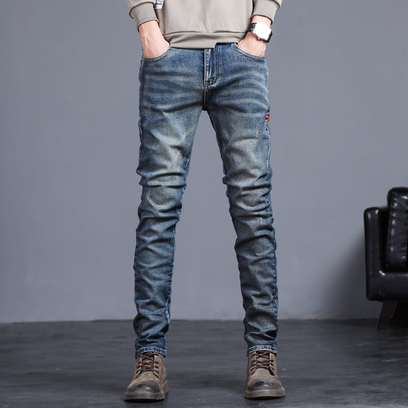 Jean slim homme brut effet usé avec patch brodé – Look street & urbain