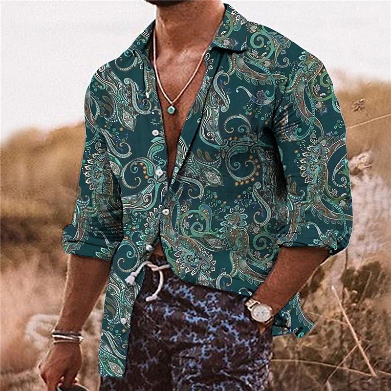 Chemise Homme Bohème Chic | Manches Longues | Style Vacances & Plage | Look Festival Tendance