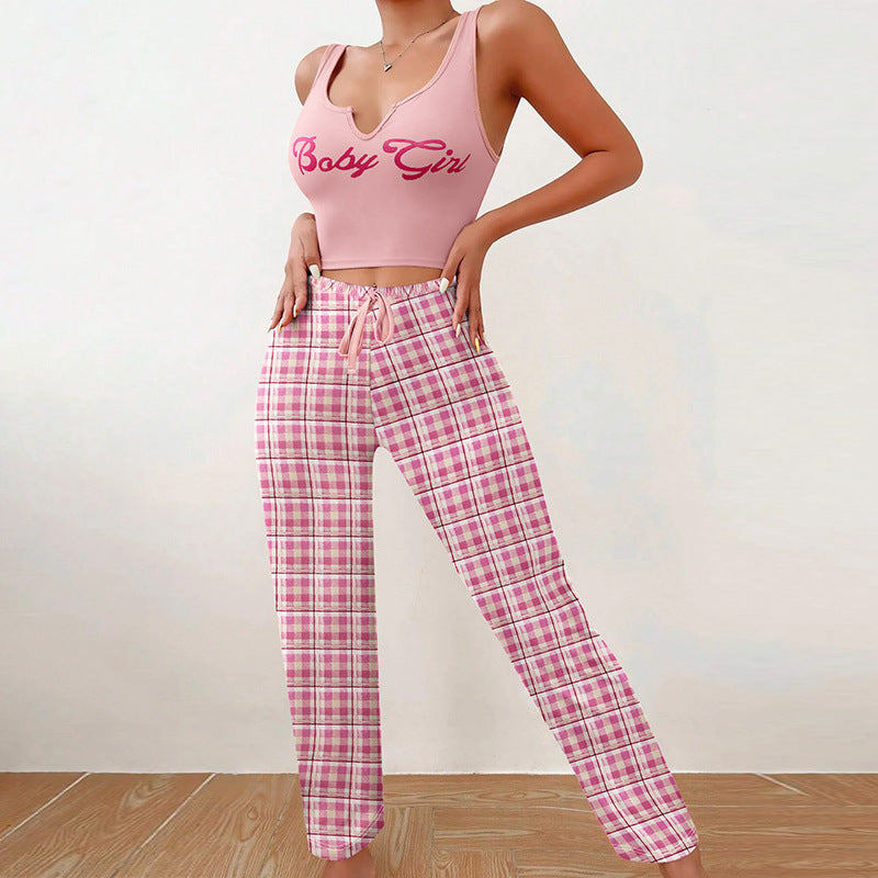 Ensemble Crop Top + Pantalon à Carreaux – Style "Baby Girl"