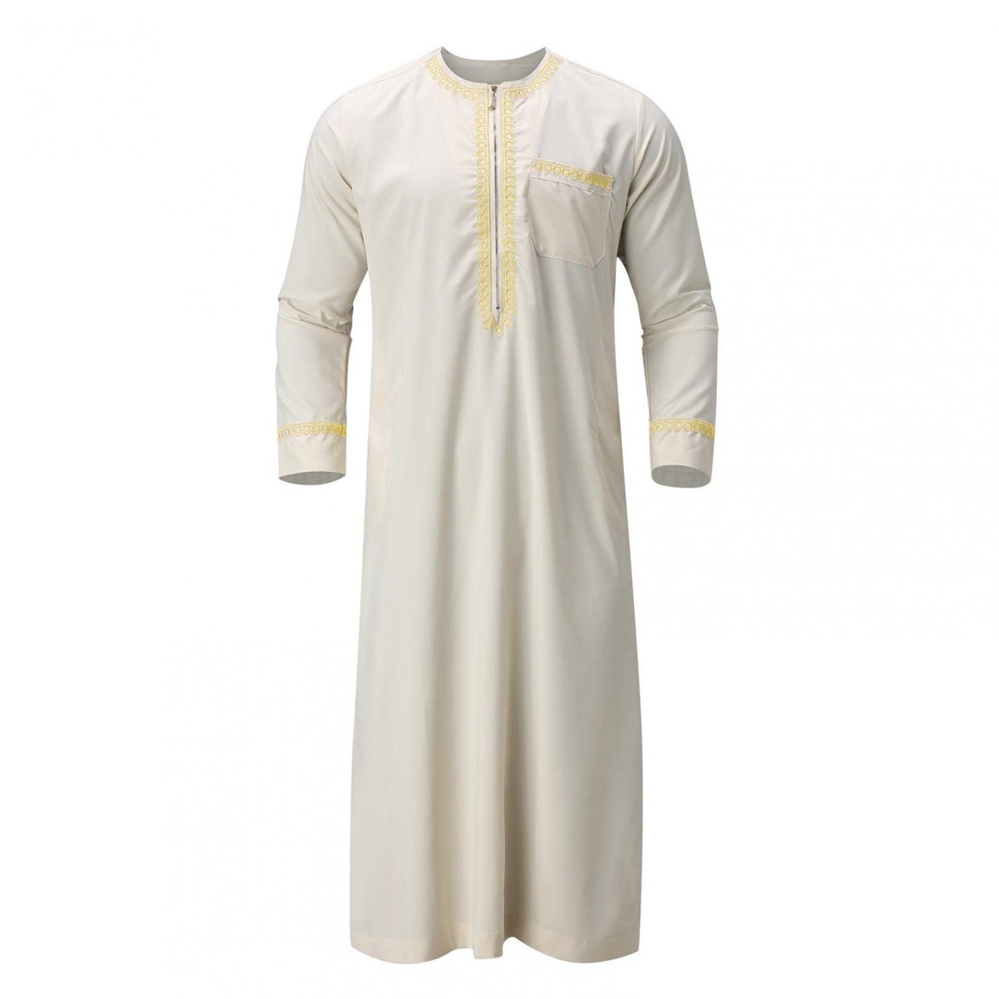 Djellaba Crème Homme Luxe – Broderie Dorée & Élégance Marocaine