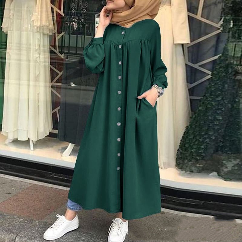 Robe Longue Modeste "Boutons Élégance" – Confort & Style au Quotidien