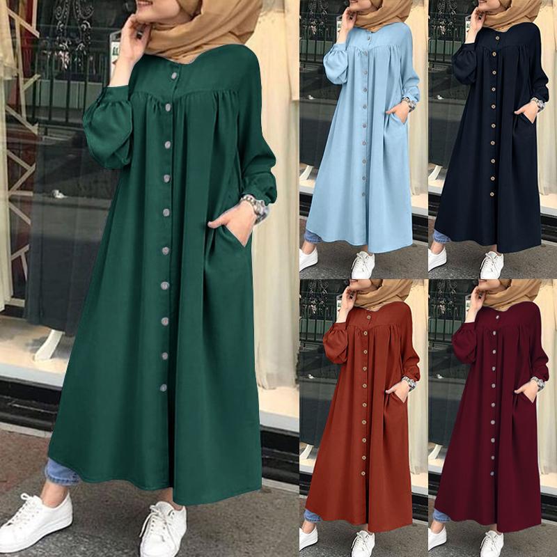 Robe Longue Modeste "Boutons Élégance" – Confort & Style au Quotidien