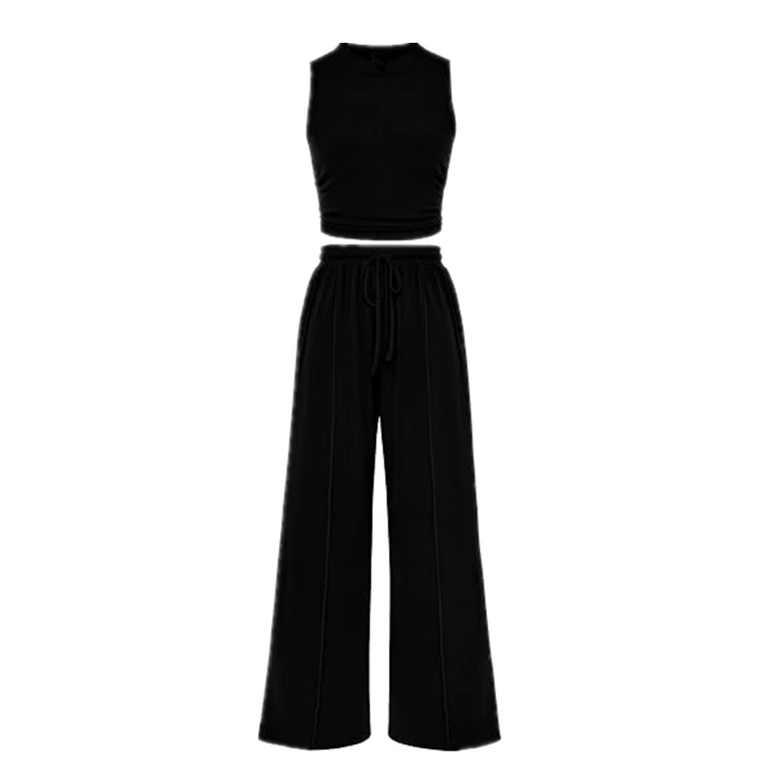 Ensemble Femme Chic – Débardeur Court & Pantalon Large Taille Haute | Tenue Décontractée & Élégante