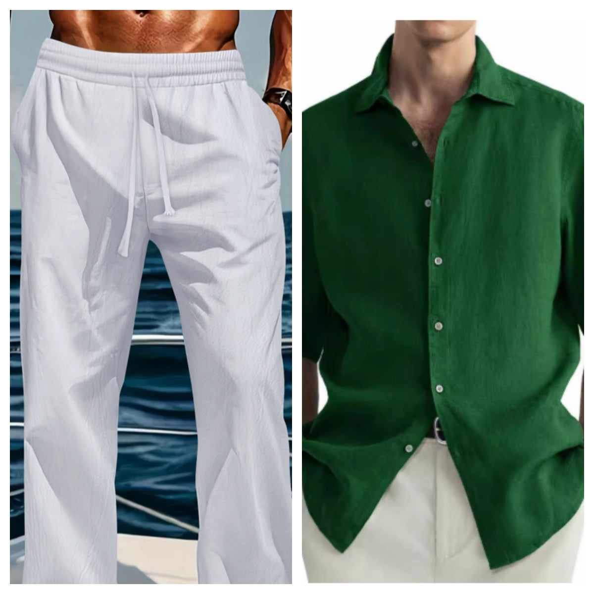 Ensemble Luxe Homme Été – Chemise Fluide & Pantalon Large en Coton | Look Élégant Décontracté