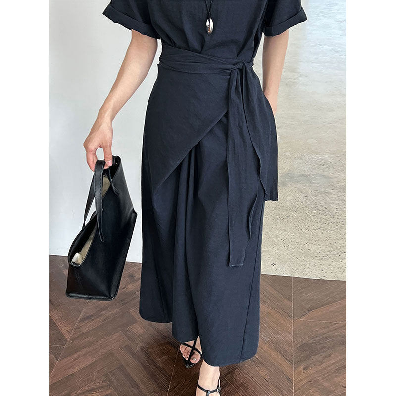 Robe Longue Femme Élégante – Style Minimaliste avec Ceinture Nouée
