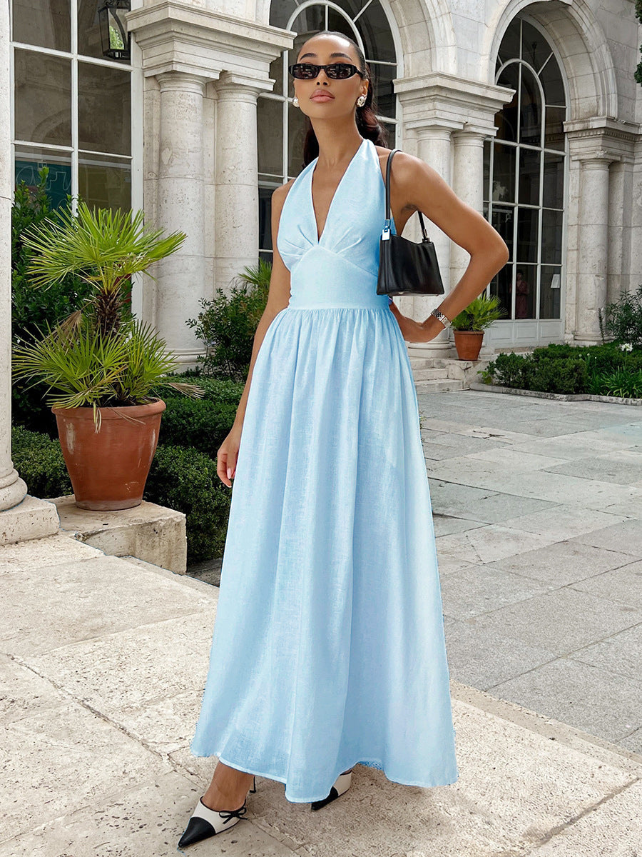 Robe Longue Blanche Élégante Femme – Robe Maxi Col Halter | Tenue Chic Soirée, Mariage & Été