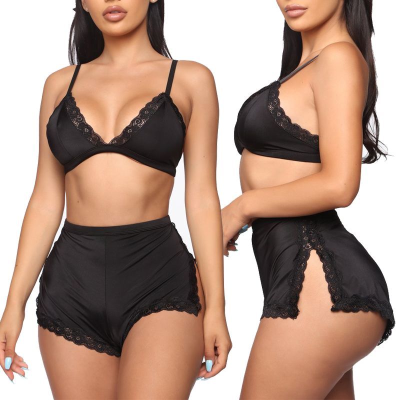 Ensemble Lingerie Satiné 2 Pièces avec Dentelle – Confort & Séduction