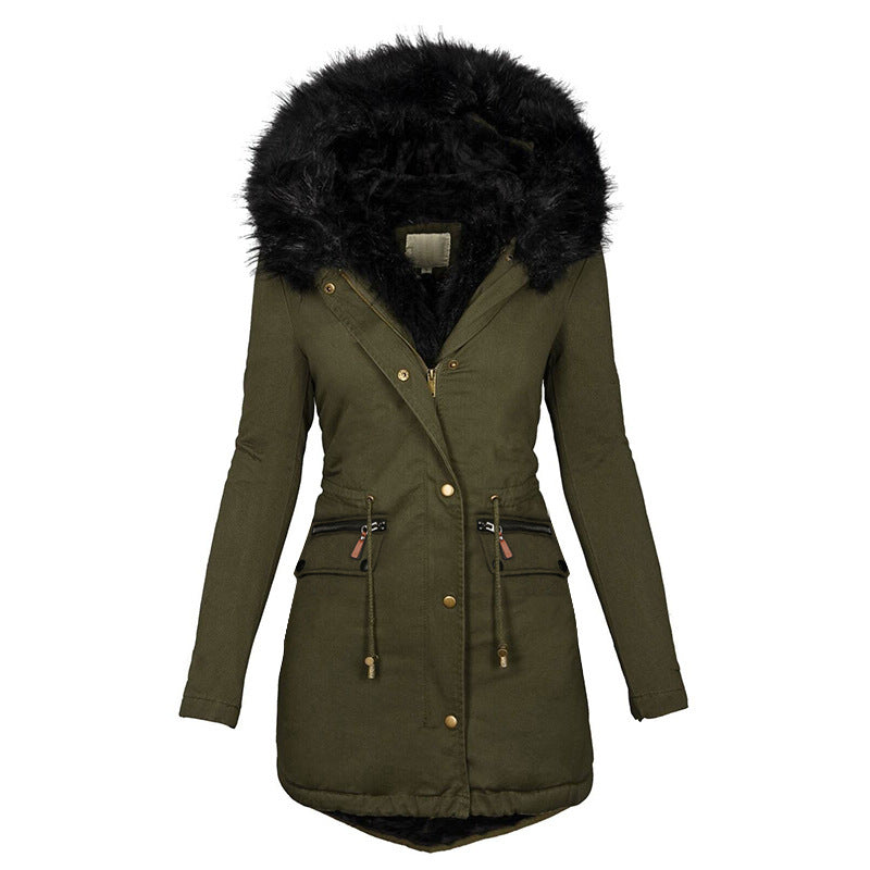 Manteau Long Femme avec Capuche Fourrure – Élégant & Chaud