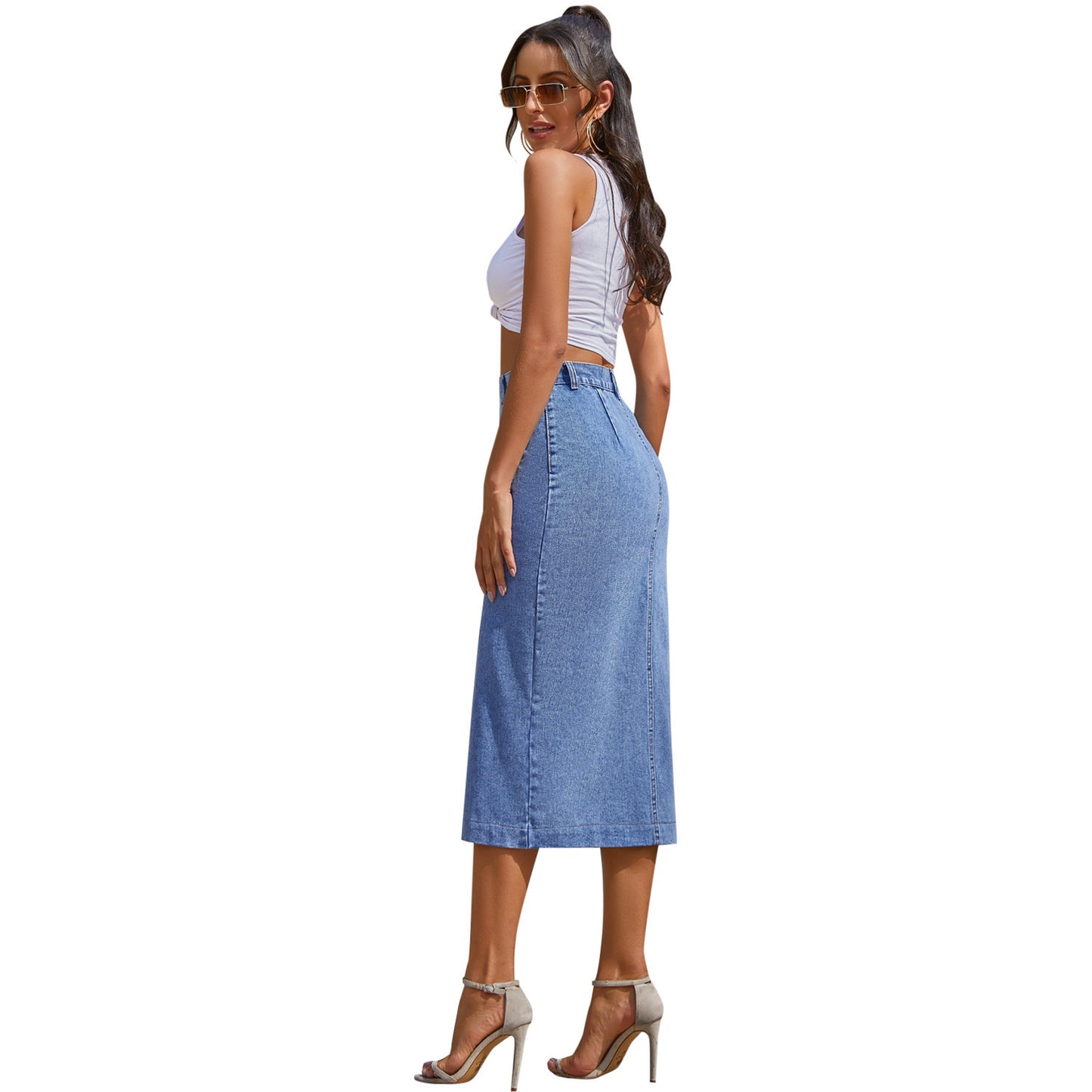 Jupe Longue en Jean avec Fente & Boutons – Style Sexy & Urbain