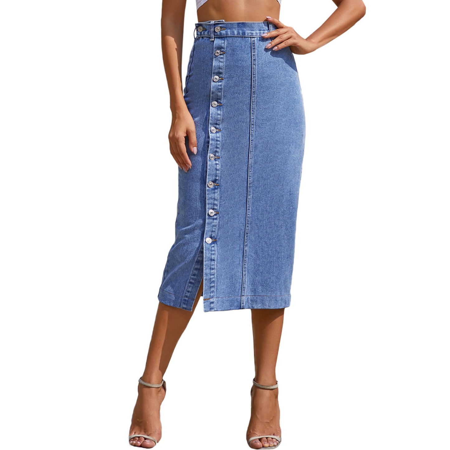 Jupe Longue en Jean avec Fente & Boutons – Style Sexy & Urbain