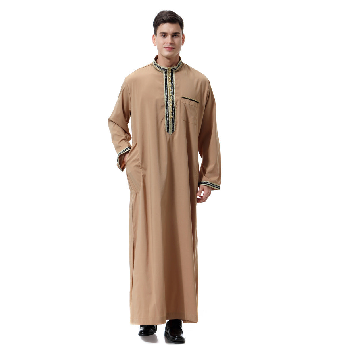 Djellaba homme brodée, coupe droite classique, 4 couleurs disponibles
