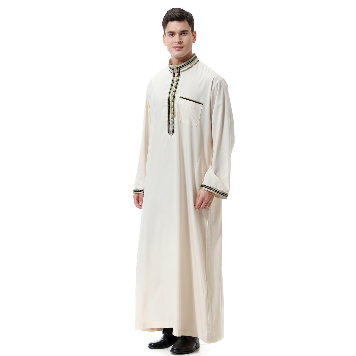 Djellaba homme brodée, coupe droite classique, 4 couleurs disponibles