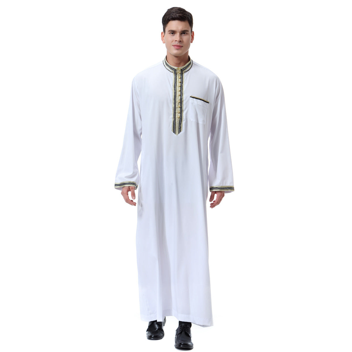 Djellaba homme brodée, coupe droite classique, 4 couleurs disponibles