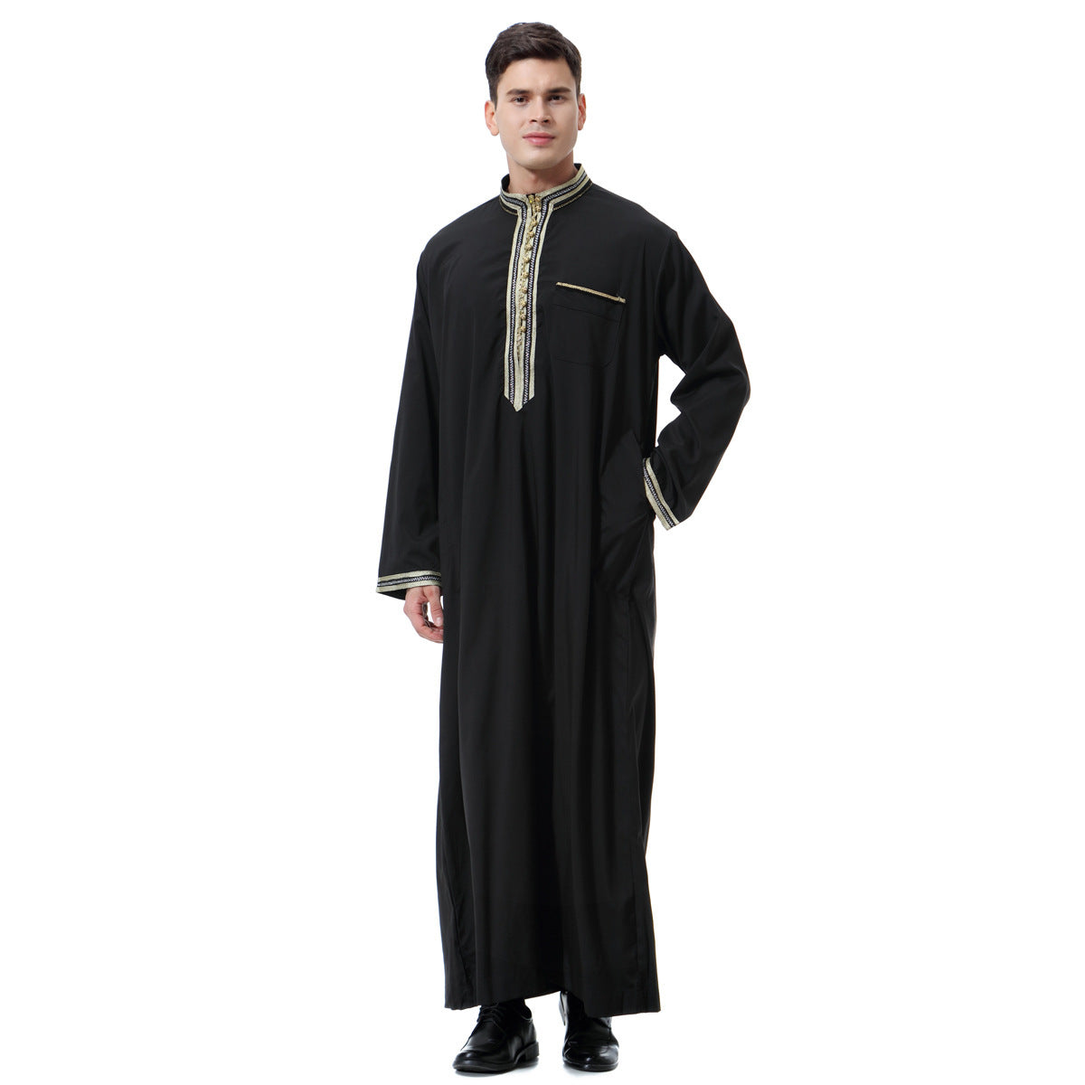 Djellaba homme brodée, coupe droite classique, 4 couleurs disponibles