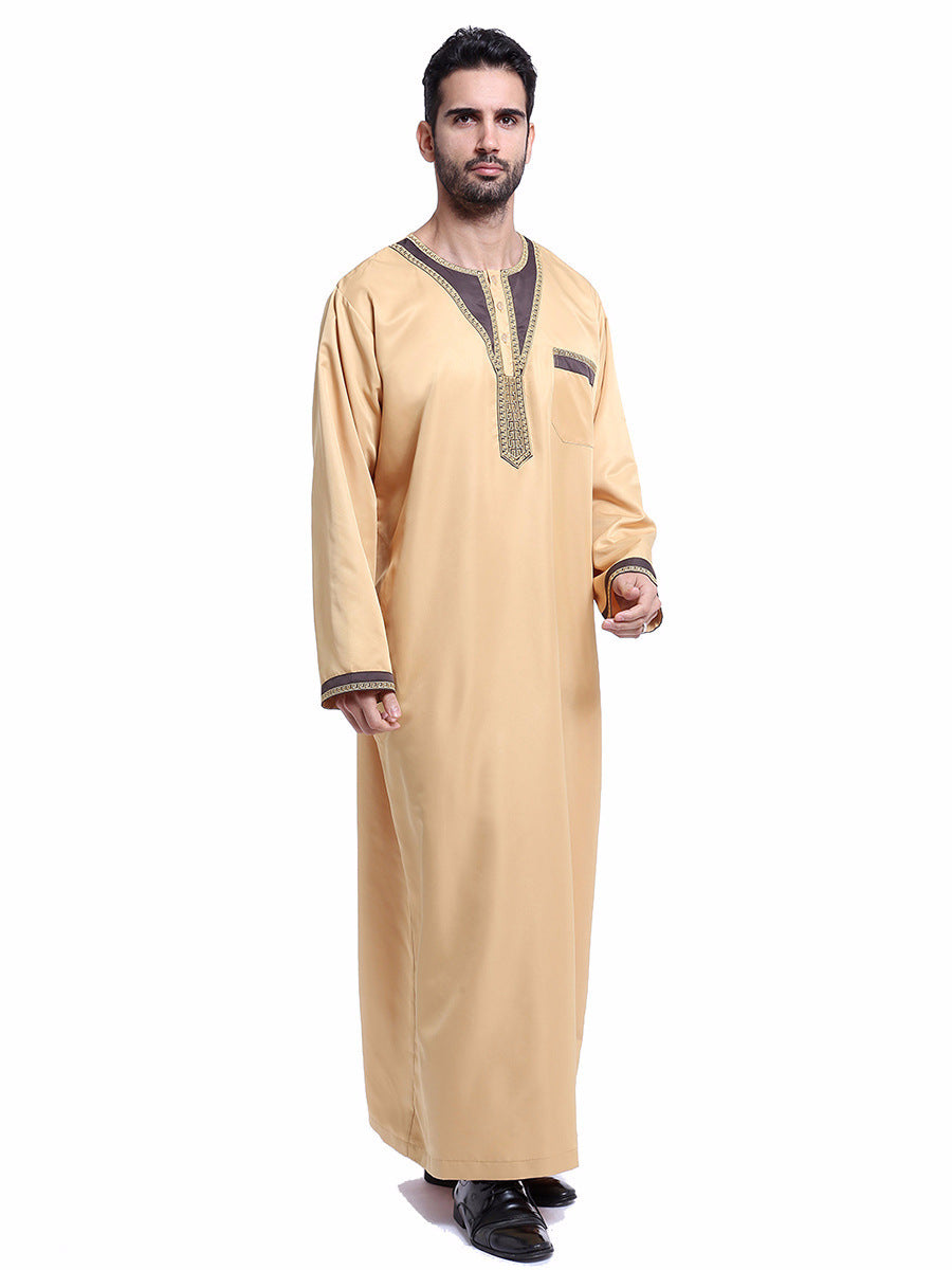 Djellaba homme dorée brodée, coupe traditionnelle élégante