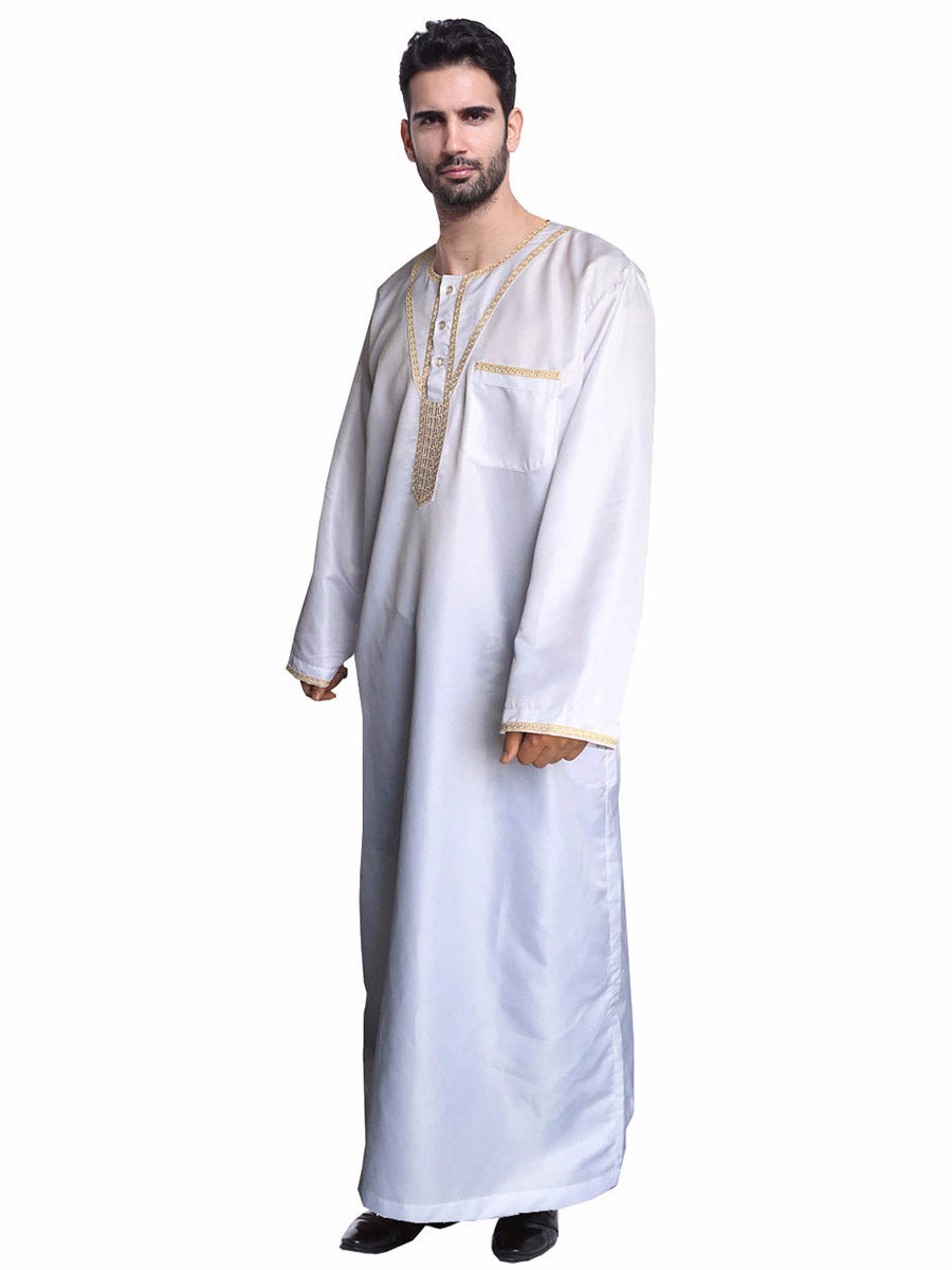Djellaba homme dorée brodée, coupe traditionnelle élégante