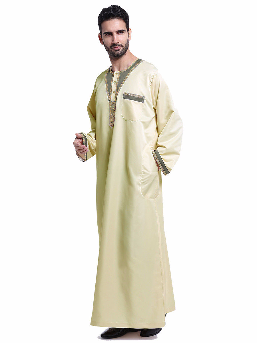 Djellaba homme dorée brodée, coupe traditionnelle élégante