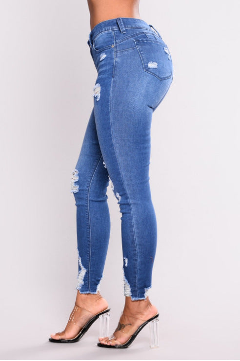 Jean Skinny Déchiré Femme – Taille Haute & Look Sculptant
