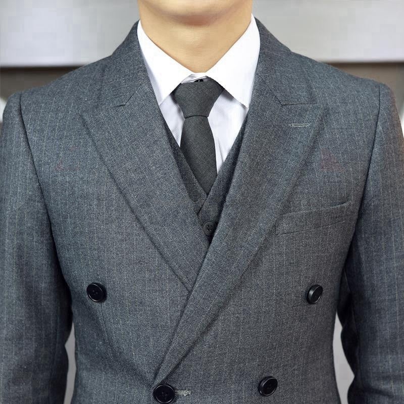 Business Costume homme croisé gris anthracite, coupe slim élégante 2 pièces