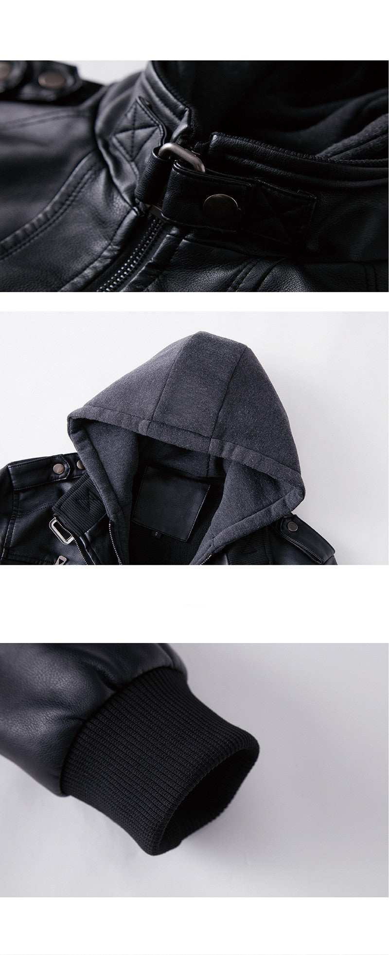 Veste en Similicuir Homme avec Capuche Amovible