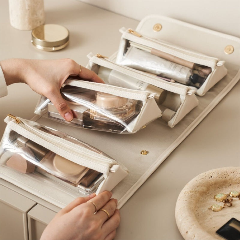 Trousse de Maquillage Luxe – Organisateur Cosmétique avec Compartiments Pliables – Sac de Rangement Portable