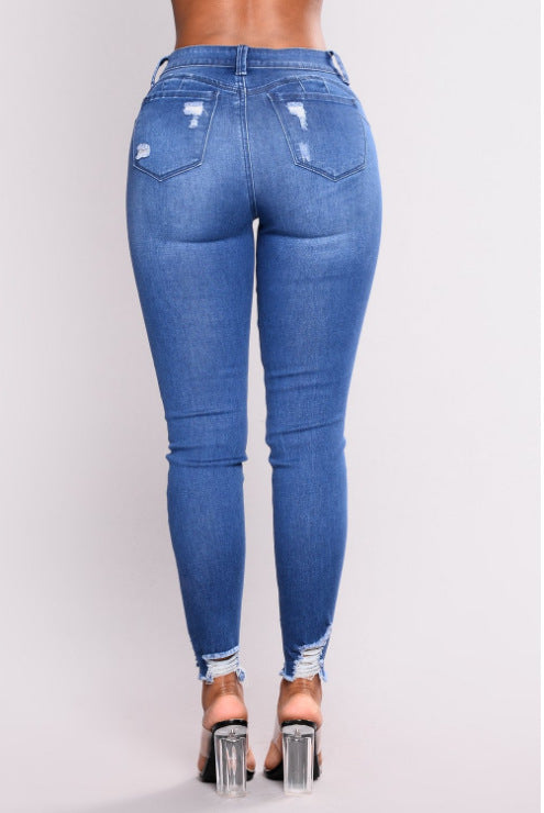 Jean Skinny Déchiré Femme – Taille Haute & Look Sculptant