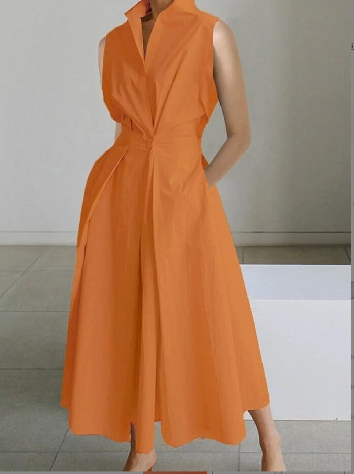 Robe Midi Élégante Sans Manches – Style Minimaliste et Raffiné