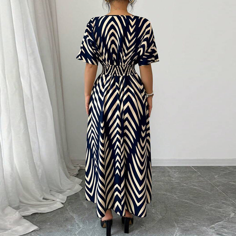 Robe Longue Femme Bohème Chic à Motifs Géométriques – Style Élégant Été & Soirée