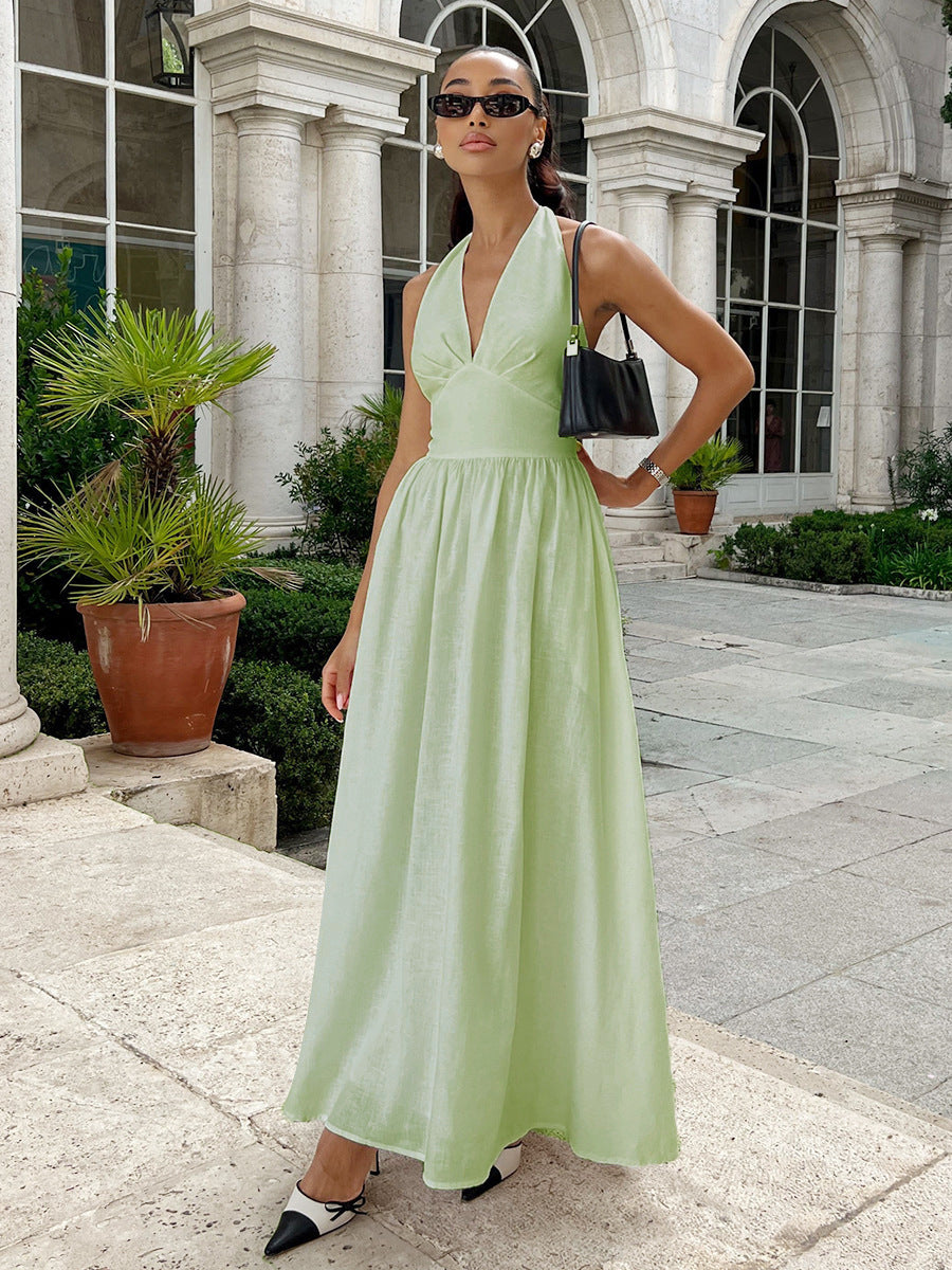 Robe Longue Blanche Élégante Femme – Robe Maxi Col Halter | Tenue Chic Soirée, Mariage & Été