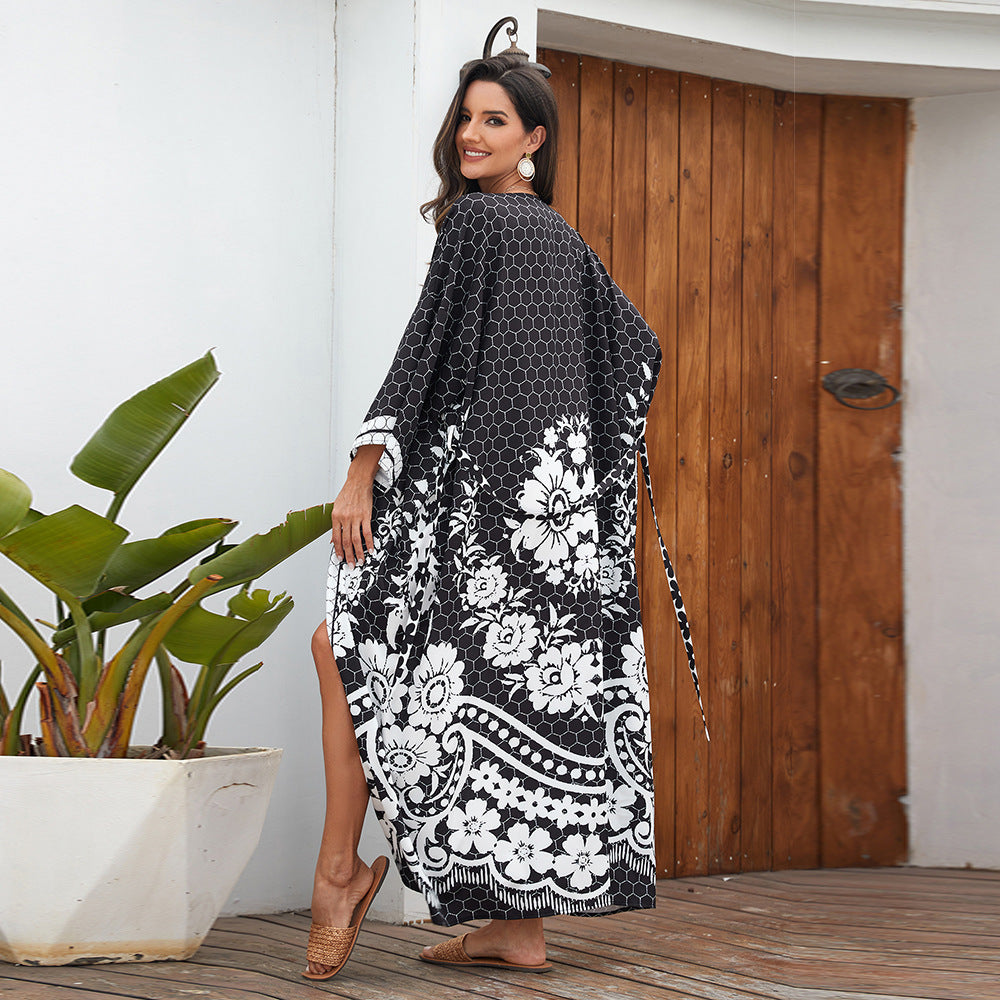 Kimono Long Plage Femme – Look Bohème Chic avec Ceinture | Protection UV Élégante 2025