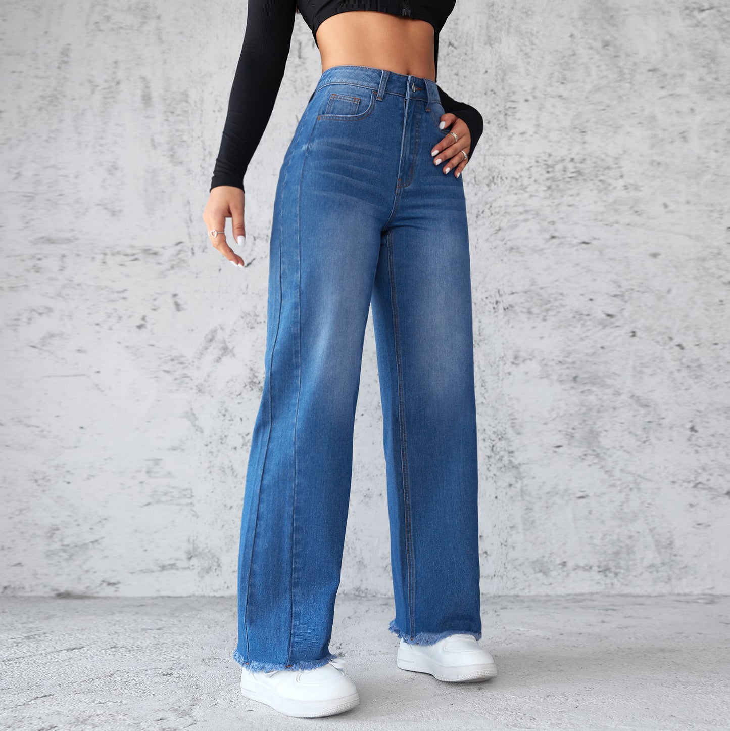 Jean Femme Taille Haute – Coupe Évasée Vintage | Look Chic & Décontracté