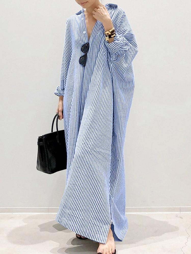 Robe chemise oversize rayée bleu & blanc – look minimal chic été 2025