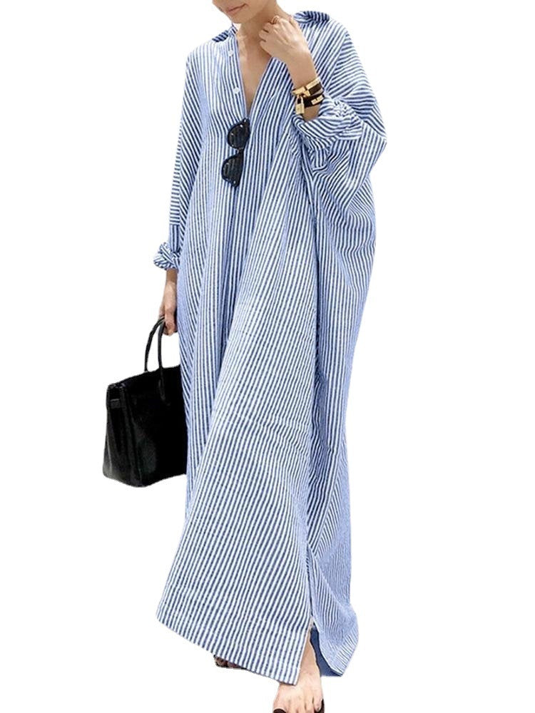 Robe chemise oversize rayée bleu & blanc – look minimal chic été 2025