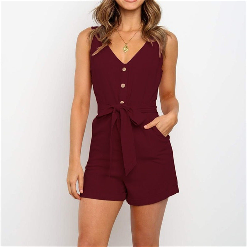 Combinaison short sans manches femme – chic décontracté été 2025, coton/lin respirant